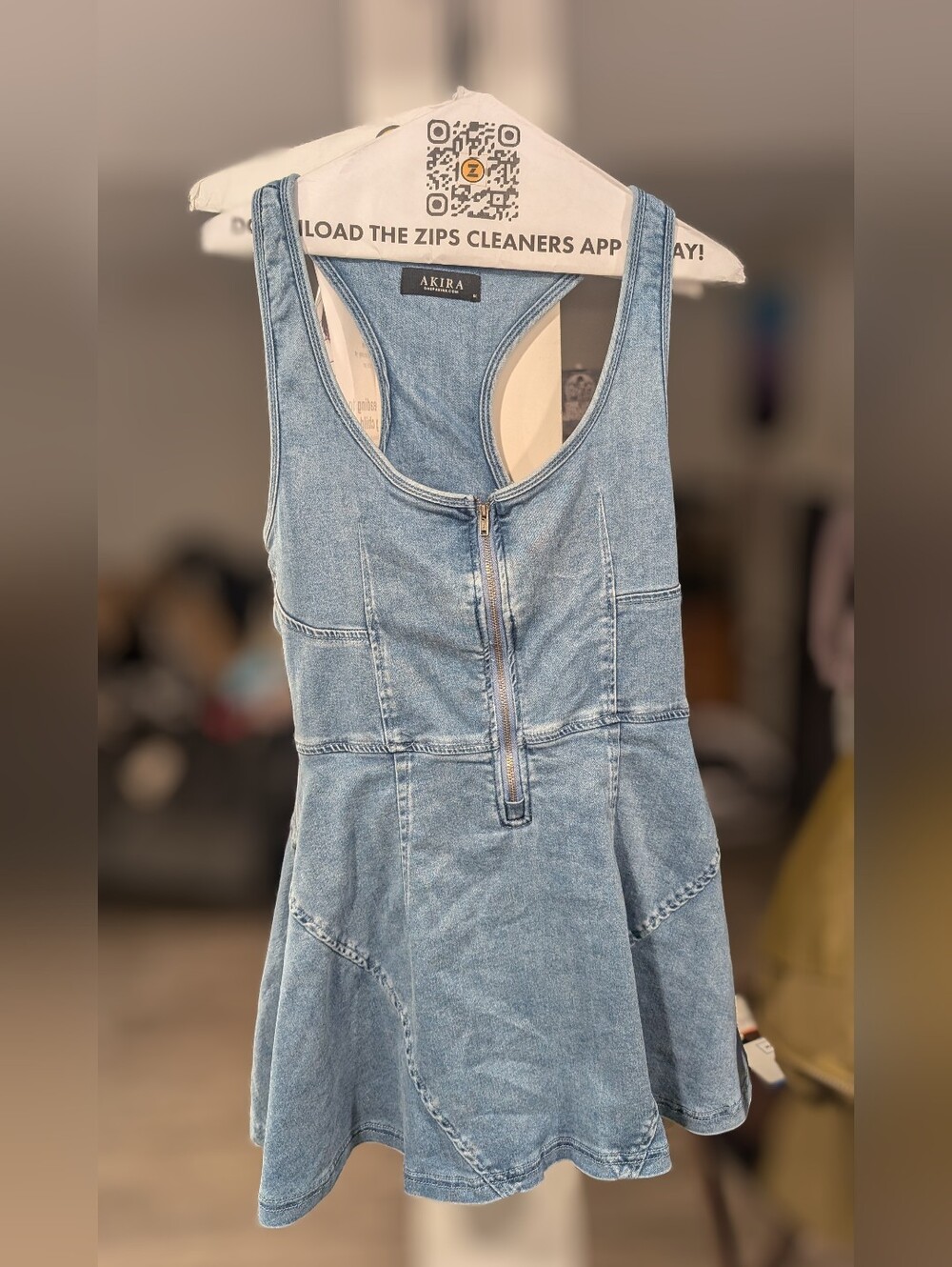 AKIRA Light Blue Denim Zip-Front Skater Dress